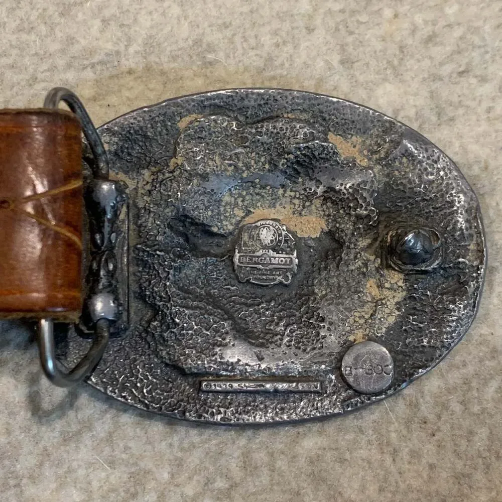 Vintage 1989 Smith & Wesson Handguns Spinning Cylinder Belt Buckle with Leather